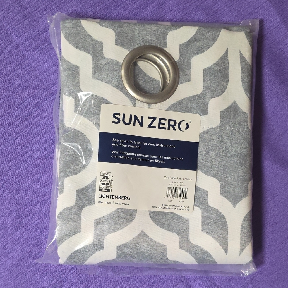 Sun Zero Gray and White Curtain Panel